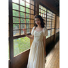 邓六六(邓六六)法式初恋白色，连衣裙女夏季方领泡泡袖绝美超仙气质显瘦长裙