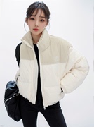 短款拼色棉服外套女2024冬季韩版休闲款，设计感百搭面包服外套