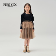 RBIGX瑞比克童装冬季羊腿袖设计撞色网纱拼接连衣裙