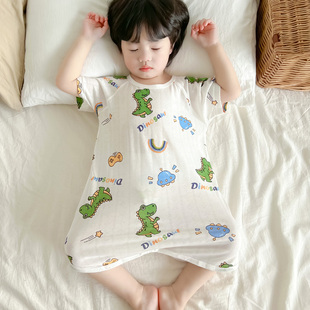 婴儿睡袍夏季薄款儿童睡衣，男宝宝夏天短袖空调房短袖儿童睡裙防踢