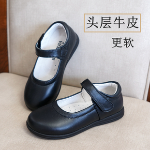 香港学生女童黑皮鞋公主鞋真皮，软皮头层牛皮，儿童演出礼服黑色单鞋