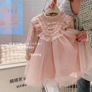 女童加绒连衣裙2023冬装，儿童超仙蕾丝，花边公主裙宝宝洋气裙子