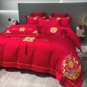 高档中式婚庆龙凤四件套结婚床上用品新婚房喜被大红色被套床单笠
