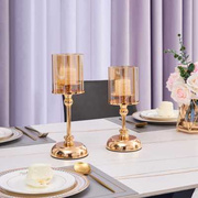 轻奢金色烛台摆件欧式浪漫餐桌蜡烛台烛光晚餐婚礼拍摄道具装饰品
