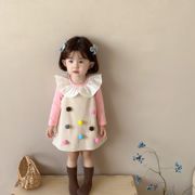 女童春装套装2024春秋，款韩版洋气娃娃，领打底衫背心裙两件套