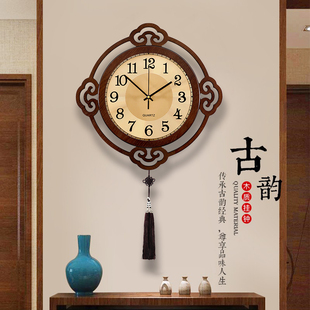 新中式客厅挂钟挂墙上中国风挂表创意，时尚时钟大气免打孔家用钟表