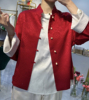 新中式国风红色盘扣立领衬衫，女春秋季复古衬衣宋锦，外套马面裙上衣