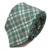 ISAIA 7-Fold绿色褐色分层格子羊毛丝绸领带男士正装商务休闲