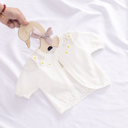 宝宝空调衫纯棉新生婴儿针织开衫，镂空夏季薄款韩版女童短袖小披肩