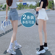 白色牛仔短裤女夏2024年薄高腰显瘦小个子a字破洞设计感热裤
