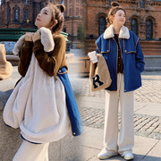 牛仔加绒外套女秋冬季2022年韩系小个子派克服短款高级感棉服