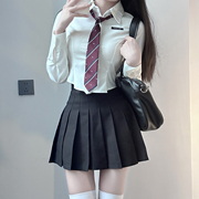 学院少女风夏季短袖jk衬衫，短款白色修身上衣学生班服制服修身显瘦