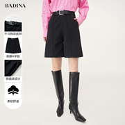 BADINA芭蒂娜黑色高腰短裤女夏季时尚宽松休闲气质阔腿西装裤