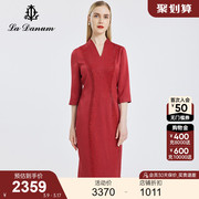 商场同款阿丹娜 春季轻奢气质v领钉珠连衣裙LCA302DR0