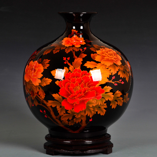景德镇陶瓷器中国红花瓶插花摆件新中式家居，客厅酒柜博古架装饰品