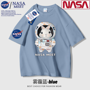 NASA联名款纯棉短袖t恤男女同款流行卡通时尚运动圆领半袖重磅T恤