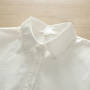 蕾丝花边纯棉长袖白色衬衫女秋季宽松复工作职业装打底衫上衣
