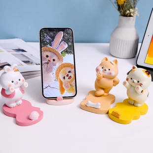 可爱手机支架卡通动物柴犬小猪，猫兔子桌面实用创意装饰摆件树脂