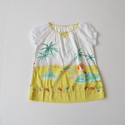 夏季女童短袖t恤衬衫，棉圆领套头，拼接印花宽松小中童百搭上衣c3