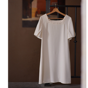 minitime高端系列 定制面料 法式方领白色宽松雪纺连衣裙