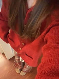 新年红！慵懒红色连帽毛衣开衫女外套冬季韩版宽松针织衫上衣