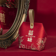 婚庆创意喜糖盒结婚囍糖果小礼盒子磨砂红色婚礼手提中式包装喜袋