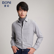 BONI/堡尼春秋商务长袖衬衫正装修身格纹休闲衬衣男TGM84082B