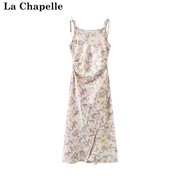 拉夏贝尔/La Chapelle夏季吊带无袖碎花连衣裙收腰显瘦长裙女