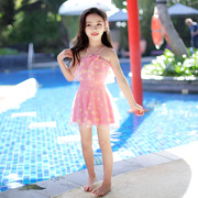 女童泳衣连体裙式681012岁女生，款儿童网红洋气夏季海边游泳衣