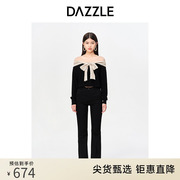 dazzle地素奥莱秋别致网纱拼接字领毛衣针织衫上衣女