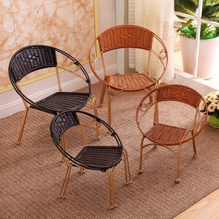 椅子靠背客厅简易藤椅现代小藤椅子户外铁艺单人成人家用编织藤椅