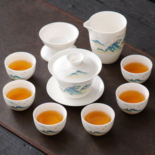 2024羊脂玉功夫茶具套装，家用泡茶壶，茶盘高档轻奢白瓷盖碗茶杯