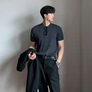mrcyc高级感薄款条纹短袖针织衫男士，夏季韩版修身弹力，圆领针织t恤