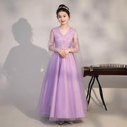 女童古筝演出服装大童儿童紫色旗袍中国风演奏朗诵比赛合唱表演服