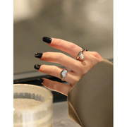 925纯银女款戒指设计珍珠吊坠甜美小众ins指环可调节食指开口戒指
