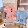 女童纯棉短袖上衣休闲套装，2024夏季韩版宽松短裙女宝宝两件套