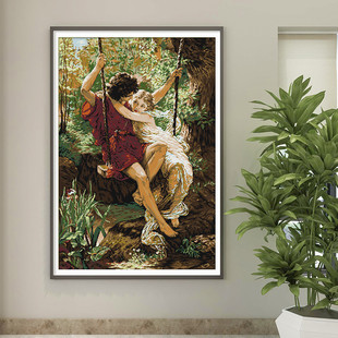 欧式油画情侣系列爱情十字绣，2023客厅线绣手工自己绣人物满绣