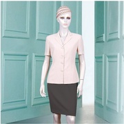 香港名师路米色单排扣纯色，简约知性短袖西装，外套上衣上衣中长款