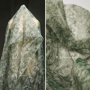 淡墨绿色玻璃花半透欧根纱 创意DIY手工服装裙子网纱设计师面料