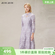Buou Buou22春新中式刺绣旗袍镂空蕾丝连衣裙DI3G041