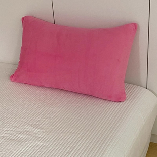 粉色牛奶绒单品枕套 秋冬纯色混搭珊瑚绒保暖枕头套48*74一只装