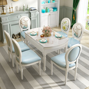 美式全实木岩板可伸缩折叠餐桌椅组合家用小户型饭桌白色可变圆桌