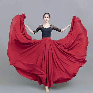 720度雪纺裙春夏显瘦半身裙，女广场舞新疆舞，长裙红色舞蹈裙大摆裙