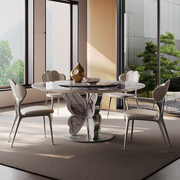 意式轻奢石岩板圆餐桌带转盘，家用小户型现代简约微晶石圆形餐桌