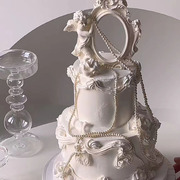 复古天使丘比特蛋糕，装饰相框天使珍珠爱心翻糖模具插牌摆件烘焙台