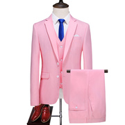 男士修身时尚大码西服三件套粉色帅气婚礼主持工作服商务正装潮流