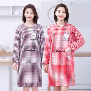 韩版女时尚罩衣2024棉布，长袖围裙家用厨房，做饭上班带袖工作服