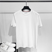 DH高端定制夏季修身纯白色双丝光棉TB织带圆领纯棉短袖T恤衫