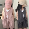 夏季儿童马甲套装2024女童韩版套装，童装西服马甲短裤2件套潮