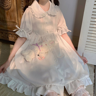 日系娃娃领连衣裙女小个子，春夏季白色泡泡，袖可爱甜美显瘦仙女裙子